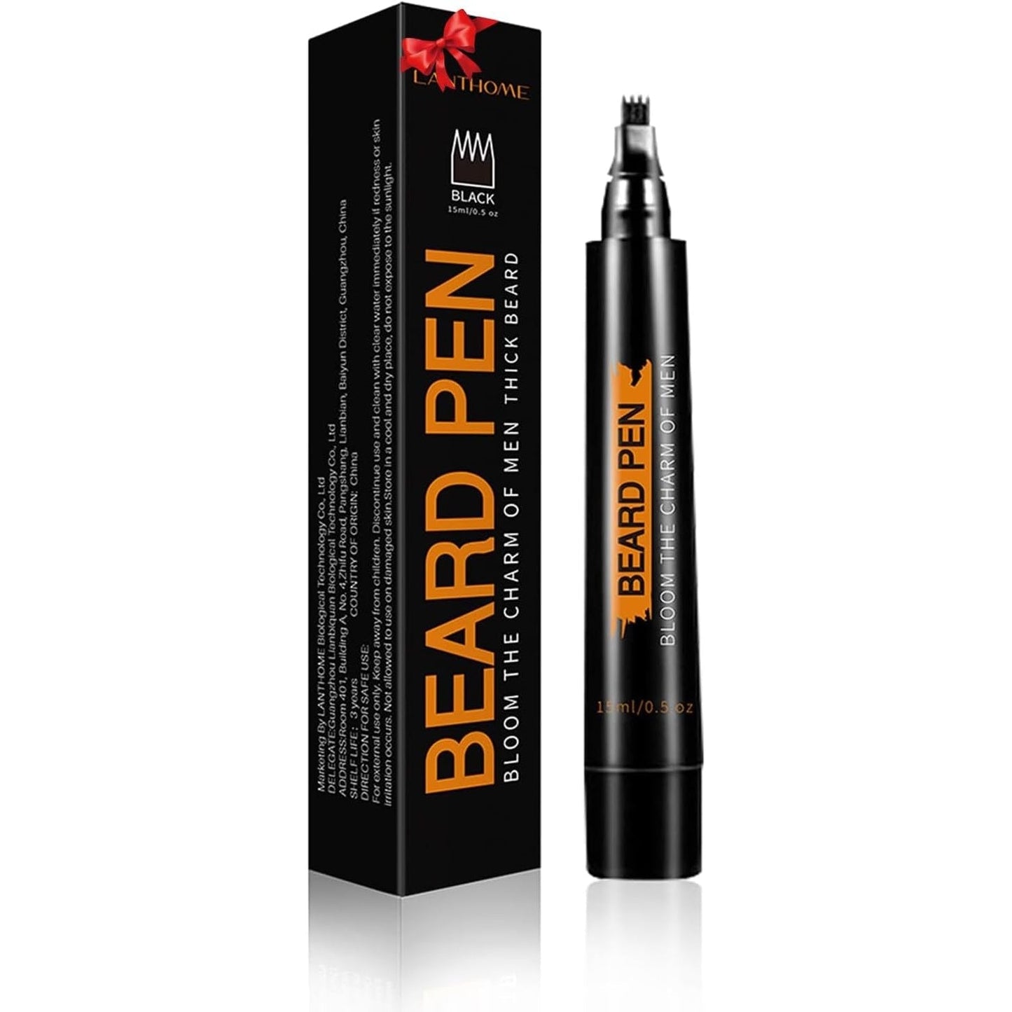 Beard Pencil Filler for Men (Black), Four-fork Tip Beard Styling Pen, Waterproof Sweat Proof Long Lasting Pencil for Men Father Gift