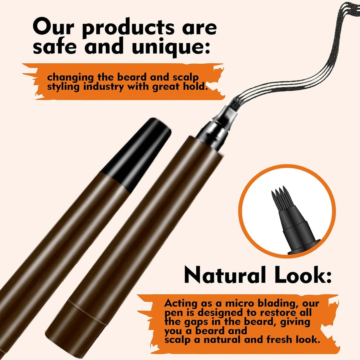 Beard Pencil Filler, Brown Tattoo Eyebrow Pen With Fork Tip - Waterproof, Long Lasting, Natural Looking Hair Filler for Define & Sharpen Hair, Beard & Eyebrow