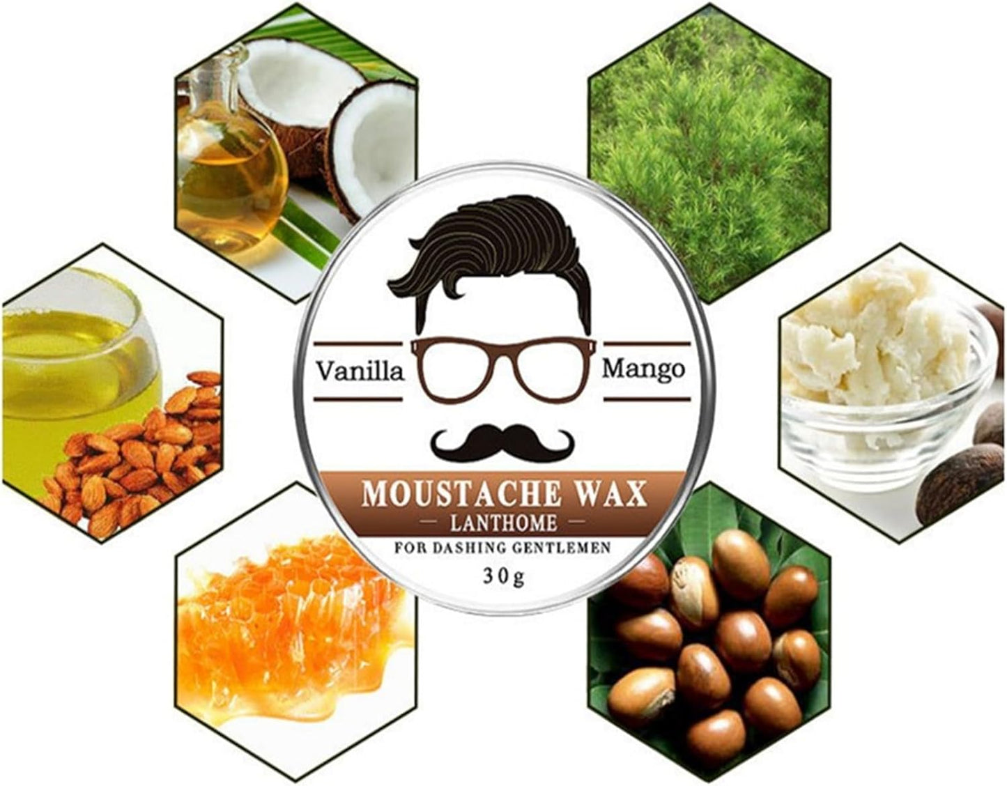 Beard and Mustache Wax 30g, Balm for Beard and Shaping Facial Hair with Coconut Oil Natural Conditioner Wax