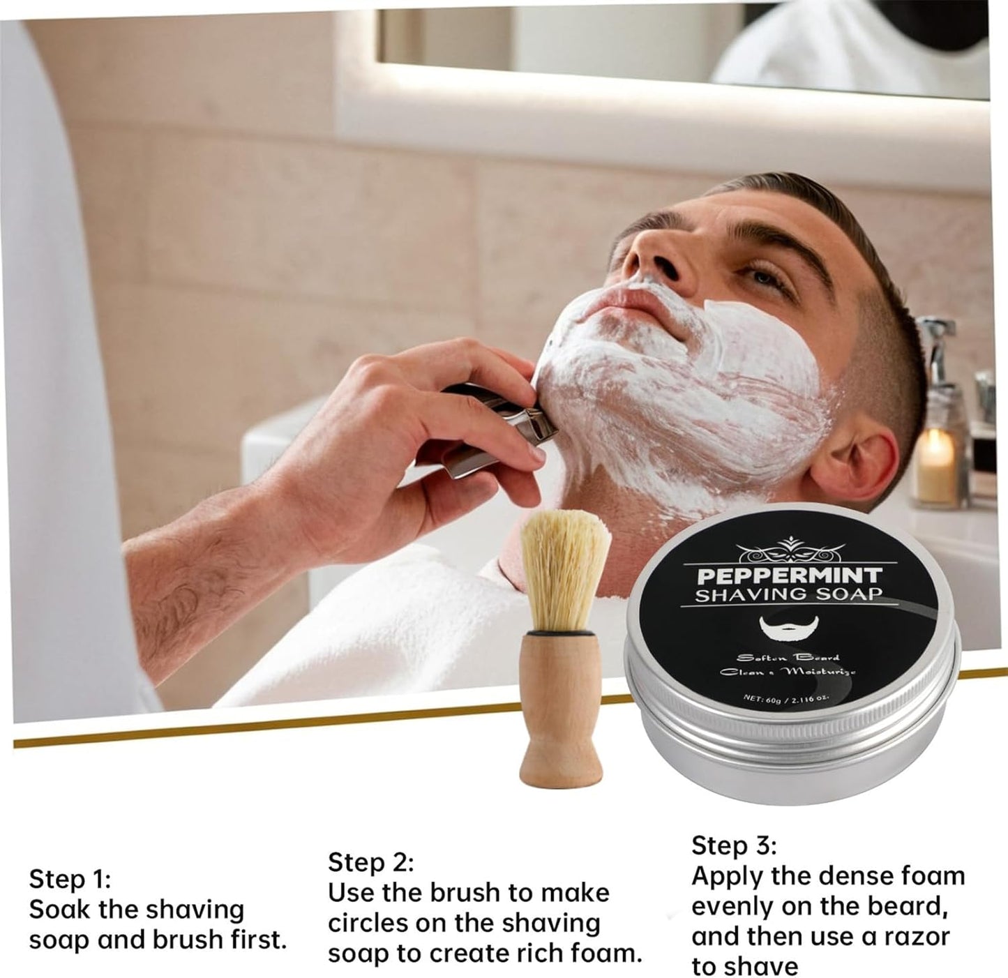 60g Shaving Soap Handmade Soap Mint Shaving Soap Deep Clean Beard Soap Keep Skion For Rich Shaving Foam