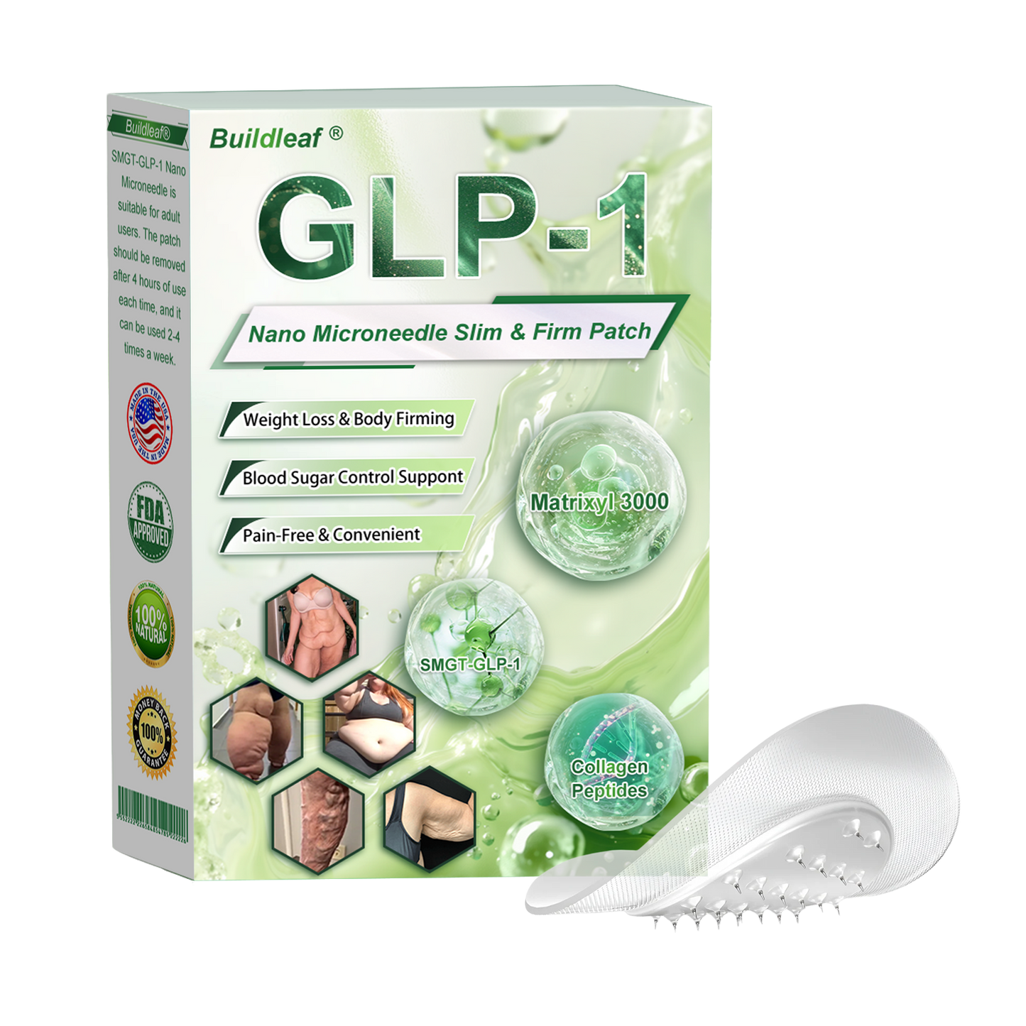 Official Store | BuildLeaf® SMGT-GLP-1 Nano Microneedle Patch with Collagen & Matrixyl 3000丨Targets Obesity, Loose Skin, High Blood Pressure, Diabetes, Fatty Liver, Joint Pain, Brain Fog, Low Energy, Body Aches, and More