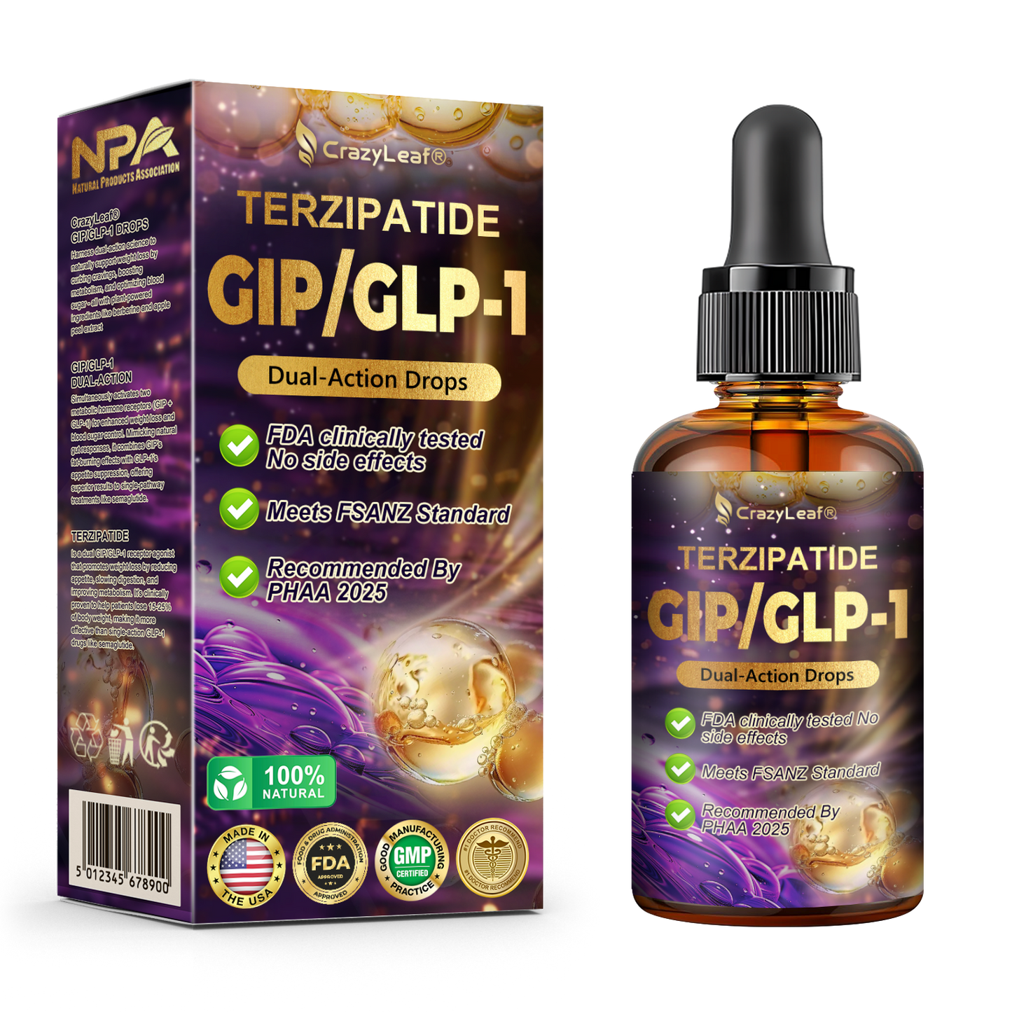 Mayo & Cleveland Clinic | CrazyLeaf® Tirzepatide GIP/GLP-1 Dual-Action Slimming & Health Boost Drops (Food-grade fat burner – Developed by The Obesity Society)
