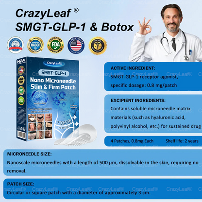 [Mayo Clinic Recommended] I Official Store | CrazyLeaf® SMGT-GLP-1 Nano Microneedle Slim & Firm Patch｜Slimming + Skin Tightening + Blood Sugar Support｜Regain your figure in 7 days｜No Injection Needed(Painless, Long-Lasting)