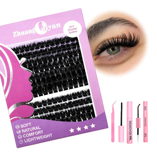 Lash Clusters Kit with Long-lasting Lash Bond and Seal,Tweezers and Remover