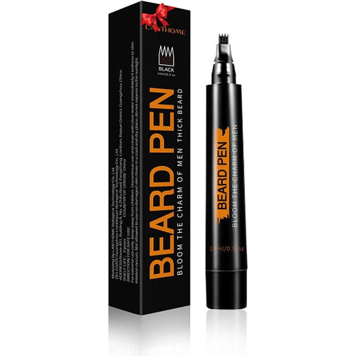 Beard Pencil Filler for Men (Black), Four-fork Tip Beard Styling Pen, Waterproof Sweat Proof Long Lasting Pencil for Men Father Gift