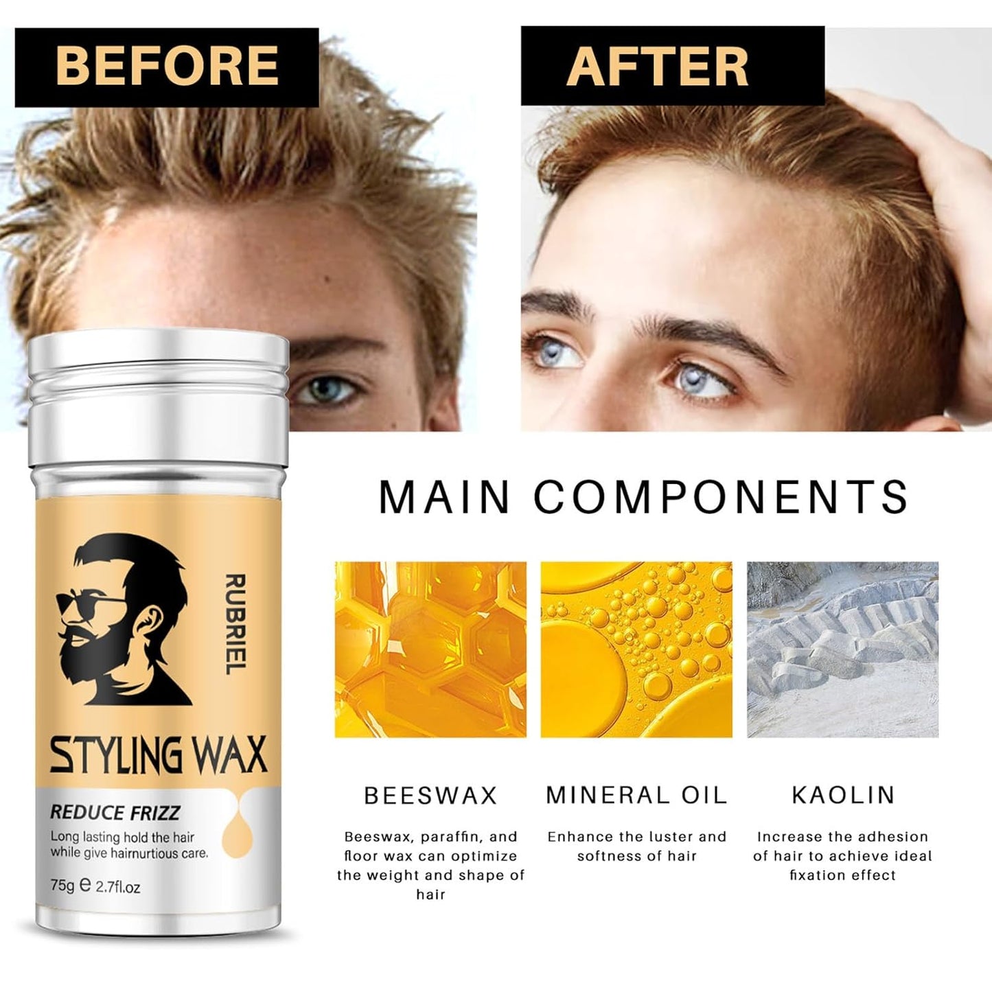 Hair Wax Stick, Hair Styling Wax Stick, Styling Wax for Smooth Wigs, Slick Stick for Hair Non-greasy Styling Hair Pomade, Washable Treatment with All Day Hold (2pcs)