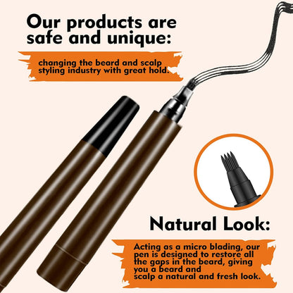 Beard Pencil Filler, Brown Tattoo Eyebrow Pen With Fork Tip - Waterproof, Long Lasting, Natural Looking Hair Filler for Define & Sharpen Hair, Beard & Eyebrow