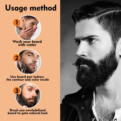 Beard Pencil Filler for Men (Black), Four-fork Tip Beard Styling Pen, Waterproof Sweat Proof Long Lasting Pencil for Men Father Gift