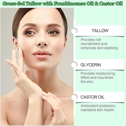 Organic Whipped Tallow Balm with Castor Oil & Frankincense for Natural Skincare & Moisturizing