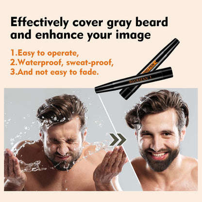 Beard Pencil Filler for Men (Black), Four-fork Tip Beard Styling Pen, Waterproof Sweat Proof Long Lasting Pencil for Men Father Gift