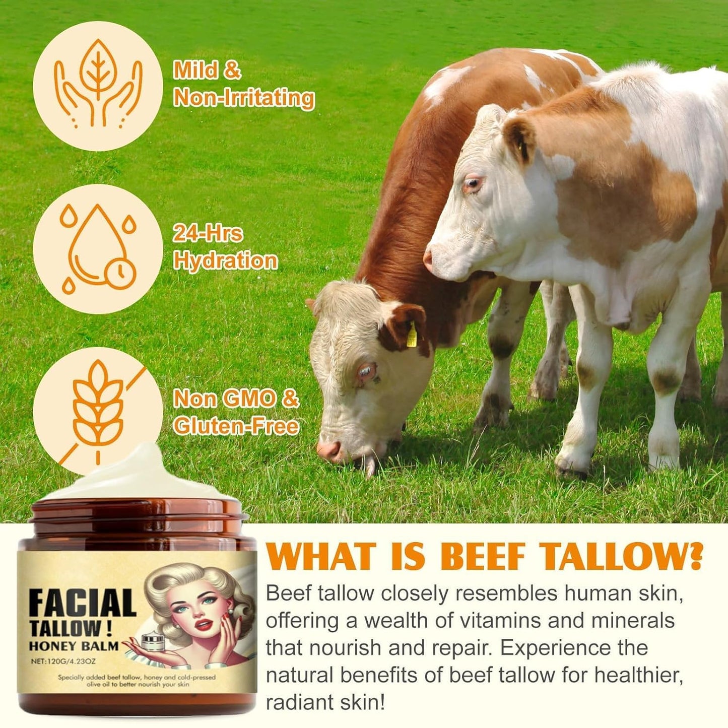 Organic Grass-Fed Beef Tallow Balm with Raw Honey