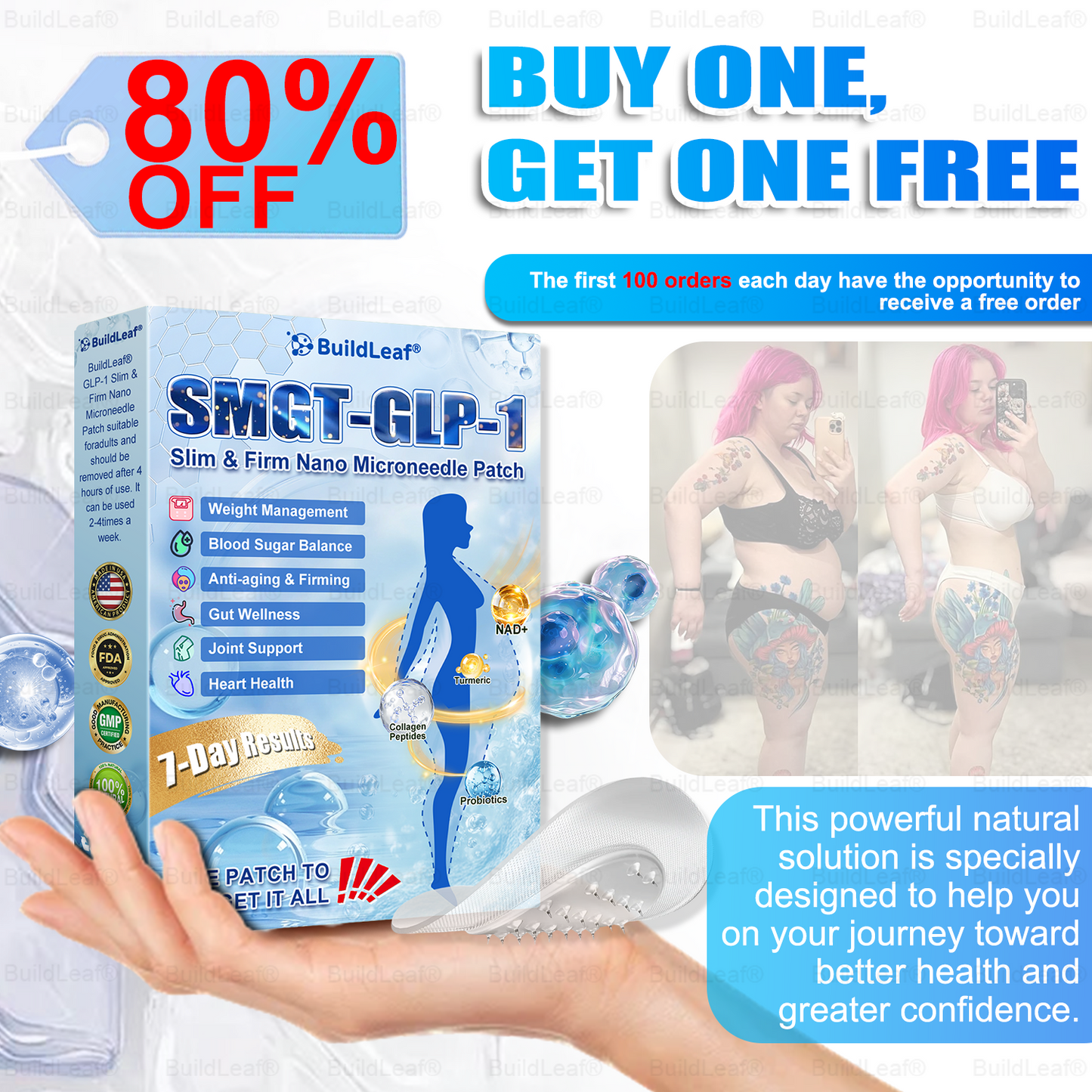🏥FDA Official Store | 𝐵uil𝗱𝐿ea𝐟® 𝑮𝐋𝑃-1 Slim & Firm 𝑁ano 𝑀icroneedle 𝑃atch with Collagen, Turmeric & Matrixyl 3000丨Obesity, Cardiovascular Disease, Diabetes, Sleep Apnea, Joint Problems and More