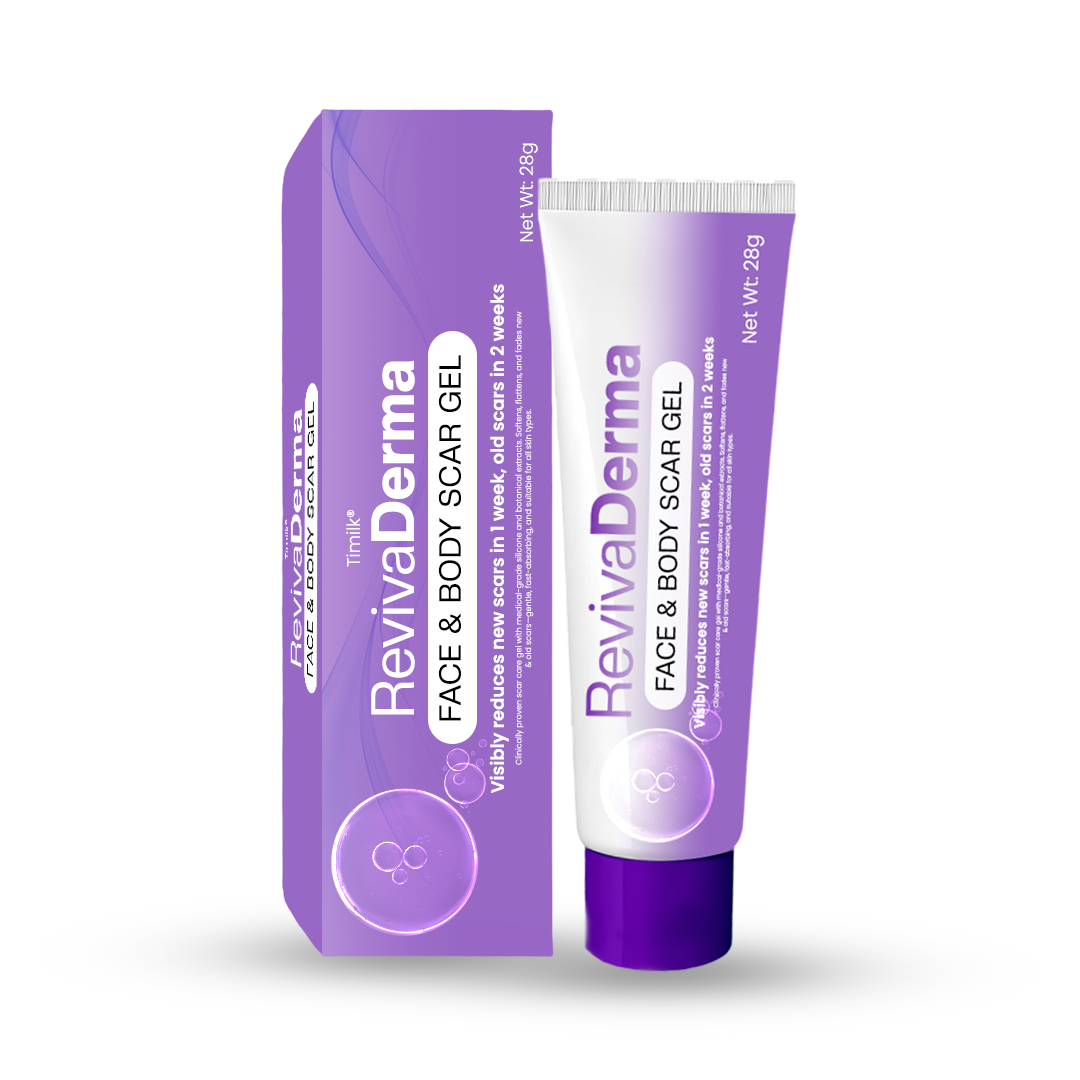 Timilk® RevivaDerma Face & Body Scar Gel - Clinically proven to soften, flatten and fade surgical scars, acne marks, burns, keloids and trauma-related scars